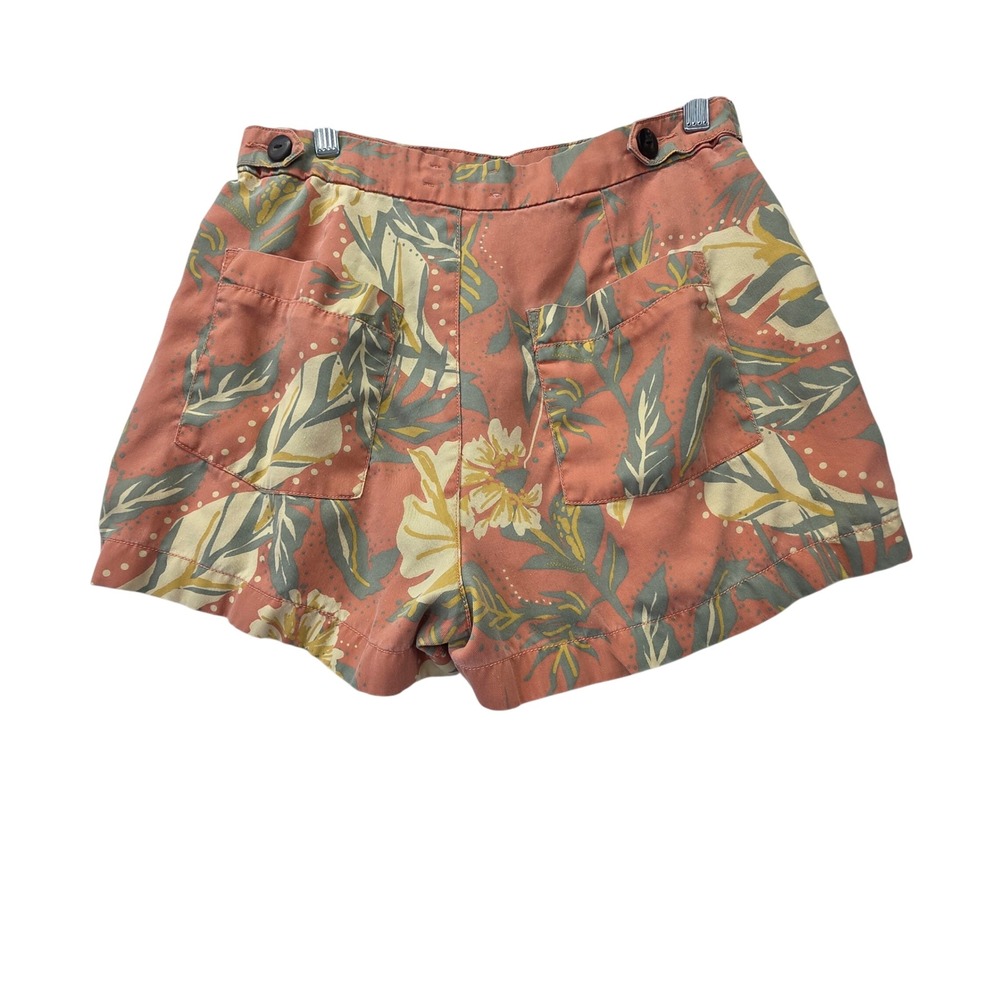 Cynthia Rowley Tropical Floral Lyocell High Waisted Shorts Coral Size 6 Beach - Picture 2 of 9